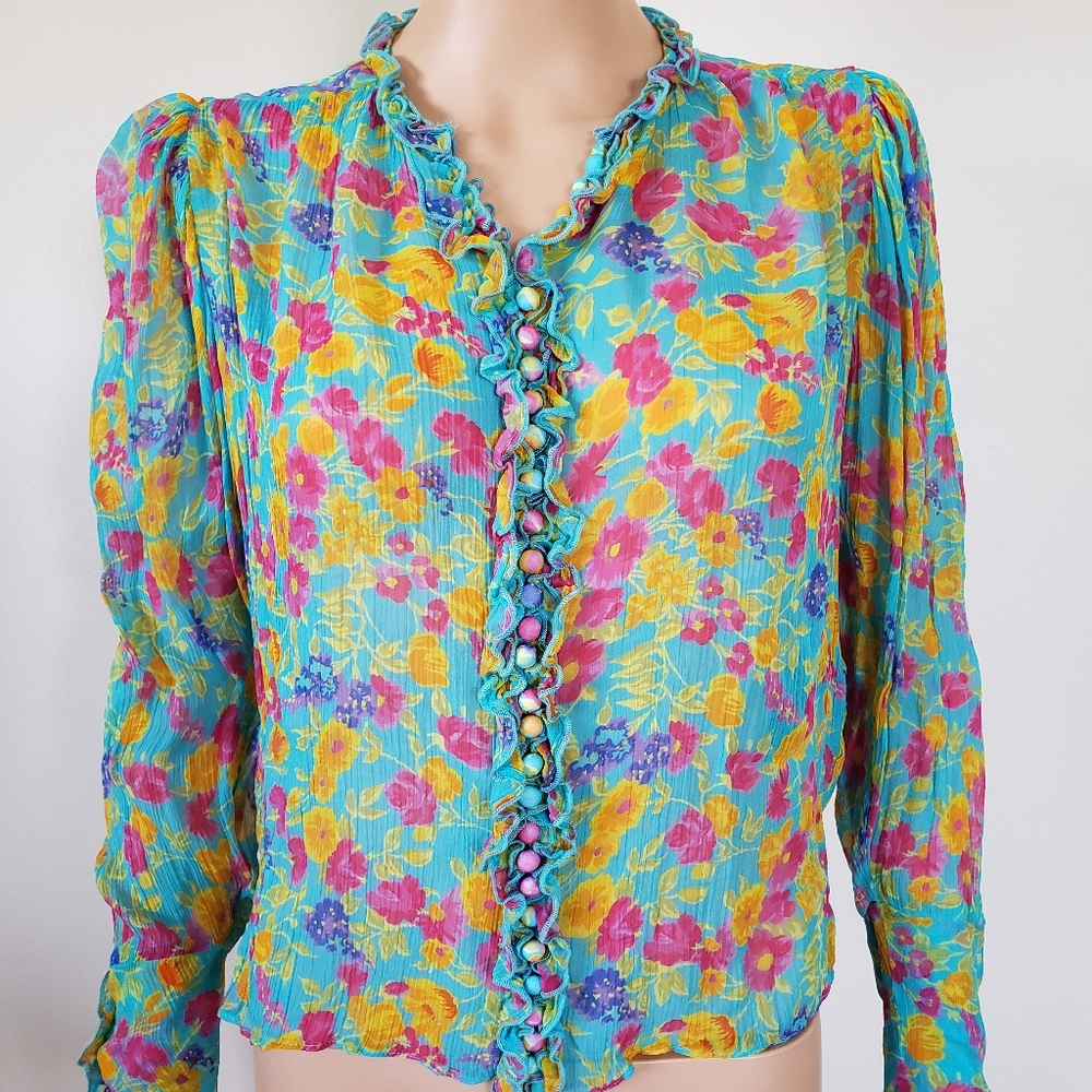 The Kooples Ruffle Floral Long Sleeve Top Small